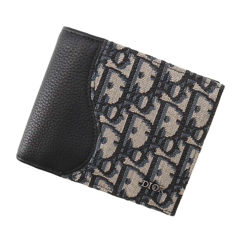 Christian Dior Bi fold Wallet Saddle Jacquard Black